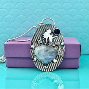 Unique Sterling Silver Mermaid Moonstone & London Blue Topaz Statement Necklace